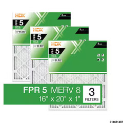 16 X 20 X 1 In. Standard Pleated Furnace Air Filter FPR 5, MERV 8 (3-Pack)