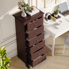 6 Drawer Tall Chest Dresser Wooden 52″ High Narrow Storage Cabinet Small Space