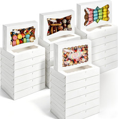 24 PCS 4 Style 12X8X2.5 Inches White Bakery Boxes with Window Cookie Boxes Treat