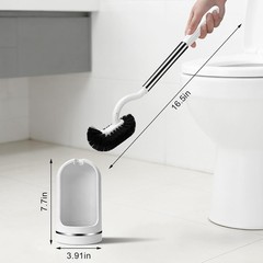 Toilet Brush and Holder Set, Curved Toilet Brush with Stainless Steel Handle