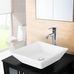 Bathroom Vessel Sink Glass Ceramic Bowl Drain Faucet Combo Pop Up Basin Set US