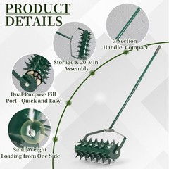 18in Lawn Aerator, Heavy Duty Rolling Aerator Lawn Tool, Manual Lawn Aerator