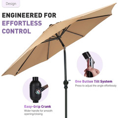 9FT Outdoor Patio Umbrella Market Table Polyester Fabric Canopy with Push Button