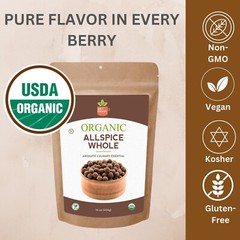 Organic Whole Allspice Berries-USDA Organic- Kosher-Gluten-Free- Pimenta Dioica