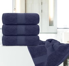 Bath Towels Navy Blue 30×56 Cotton 4/Pk Bathroom Hotel Gym Spa Absorbent X Large
