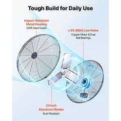 Uimoso 24 in Wall-Mounted Fan with Adjustable Speeds for Industrial Use