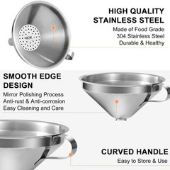 5″ Food Grade Stainless Steel Kitchen Funnel W Strainer Filter For Transferring