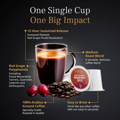 Dark Roast Coffee K-Cup Pods Resveratrol Nitric Oxide Heart Health Energy 60ct
