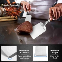 Stainless Steel Spatula Set of 3, Metal Spatulas for Cast Iron Silver