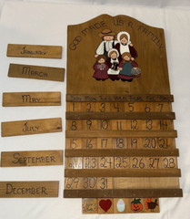 Vintage Hand painted Wood Calendar 12 months Faith Family Amish Country Decor
