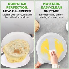 NutriChef 11” Non-Stick Crepe Pan w/ Spreader, Bakelite Handle-White CreamMarble