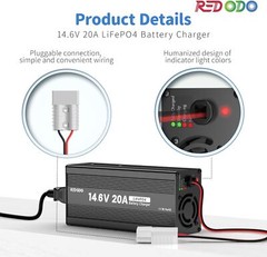 Redodo 14.6V 20A LiFePO4 Battery Charger Fast Charging for Lithium Battery Used