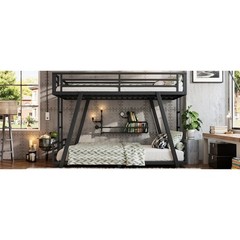 Twin XL Over Twin XL Bunk Bed, Heavy Duty Metal Bunk Bed for Adults Black Bed