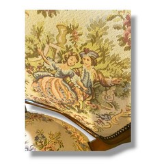 Vintage French Provincial Armchair Louis XV Style Tapestry Fauteuil Carved Wood