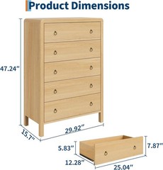 47″ Tall Wooden Chest of Drawers, 5-Drawer Dresser Living Room Organizer Cabinet
