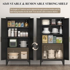 47”H White Metal Pantry Storage Cabinets with Doors and Adjustable Shelves