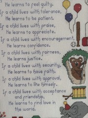 VTG Handmade Cross Stitch Sampler Children Learn What They Live Framed Art Decor