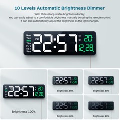 Large LED Digital Wall Clock Temperature Date Day Display USB Remote Control