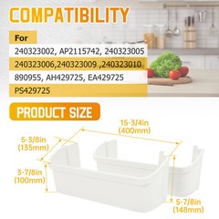 2-Pack 240323001 Door Bin Shelf White Lower ABS For Frigidaire Refrigerator