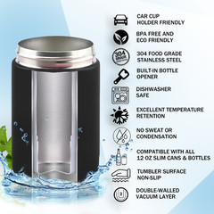 Beer Bottle Cooler 3-in-1 Insulated Double Vacuum Stainless Steel Can Cooler