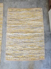 2X Hand Woven YELLOW & WHITE Traditional Rag Rug. Woven On Antique Floor Loom.