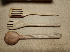 3 PC Indian Neem Wood Ladle, Spatula, Fork, Naturally Non Stick, 12″, Handcarved