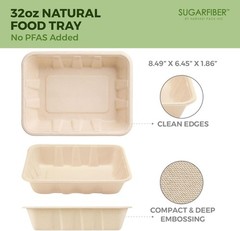 [100 COUNT]Harvest Pack 32 oz Compostable Food Trays 8.49″ x 6.45″ x 1.86″