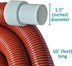 1.5 Inch Diameter X 50 Feet Long Heavy Duty Commercial Grade Vacuum Hose for In-