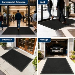 Black Heavy Duty Commercial Entrance Mat Non Slip Beveled Edge Wheelchair Rug
