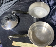 Vtg Farberware Aluminum Clad Stainless Steel 2Qt Double Boiler Sauce Pan Lid