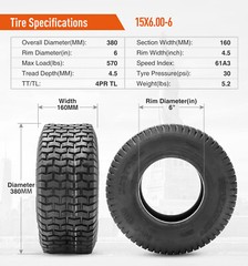 Set 4 15×6.00-6 20×8.00-8 Turf Lawn Mower Tires 15x6x6 Front 20x8x8 Rear 4 Ply