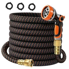50FT Flexible Garden Hose & 10Modes Nozzle,None Expanding 50 Feet Orange-Black