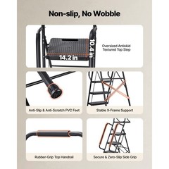 Uimoso 5-Step Steel Folding Ladder with Anti-Slip Steps,Dual Handrails, 600lbs