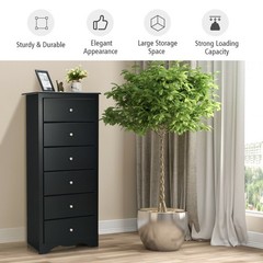 6 Drawer Chest Dresser Clothes Storage Bedroom Tall Furniture Cabinet Black