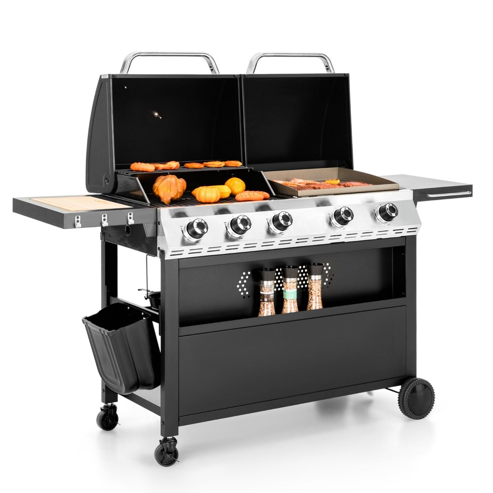 5-Burner Propane Gas Griddle Frying Combo Stainless Steel Outdoor BBQ Grill