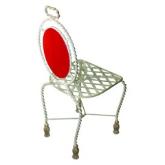 Wrought Iron Silver Bistro Chair Ice Cream Cafe Indoor Outdoor Tassel