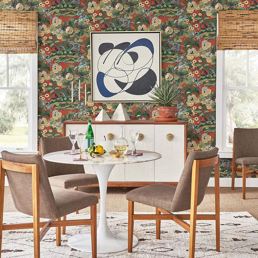 CY1541 red green Dynasty asian oriental scenic floral branch wallpaper rolls 3D