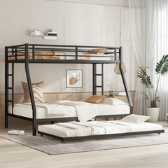 Twin Over Twin Bunk Bed with Twin Trundle Triple Bunk Beds for Kids Teens Adults