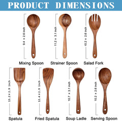 Wooden Non-Stick Kitchen Pan Toolset 7 Pieces Set,100% Natural Teak Kitchen Uten