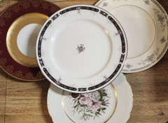 Mismatched Fine China Dinner Plates Gold Rims 10.25-11″ Florals Porcelain Eclect