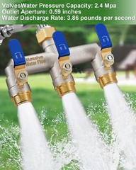 3 Way Hose Splitter Heavy Duty Long Handle Full Flow Brass Nickel 3/4 Inch Blue