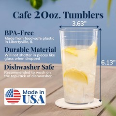 US Acrylic Cafe Plastic Reusable Tumblers (Set of 16) 20-ounce Water Cups in …