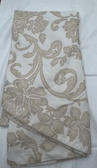 Linen Source 90” Round Tablecloth Beige & Tan w/Silver Threading Floral Jacquard