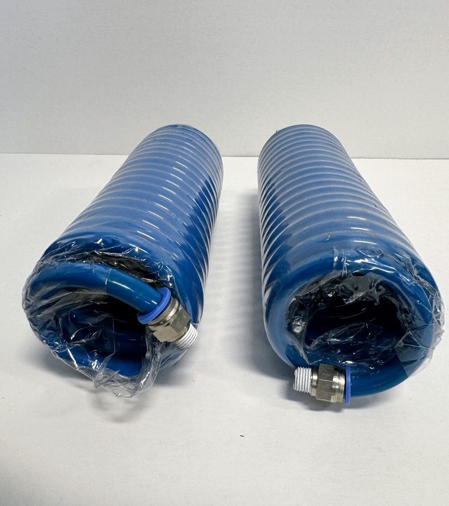 2 PACK! Recoil Air Hose 12′ – 1/4″ Fittings Polyurethane PU – Blue NEW