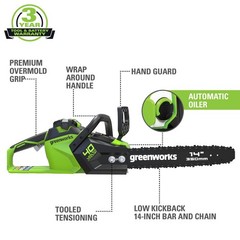 Greenworks 40V 14 inch 1500W Cordless Chainsaw Gen1.5 CS40L01 – Tool Only
