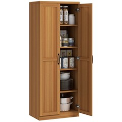 63″ Rustic 2-Door Kitchen Freestanding Storage Cabinet Pantry Shelves, Brown