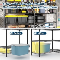 Metal Storage Shelves 5-Tier, Heavy Duty Wire Rack Shelving Unit, Adjustable