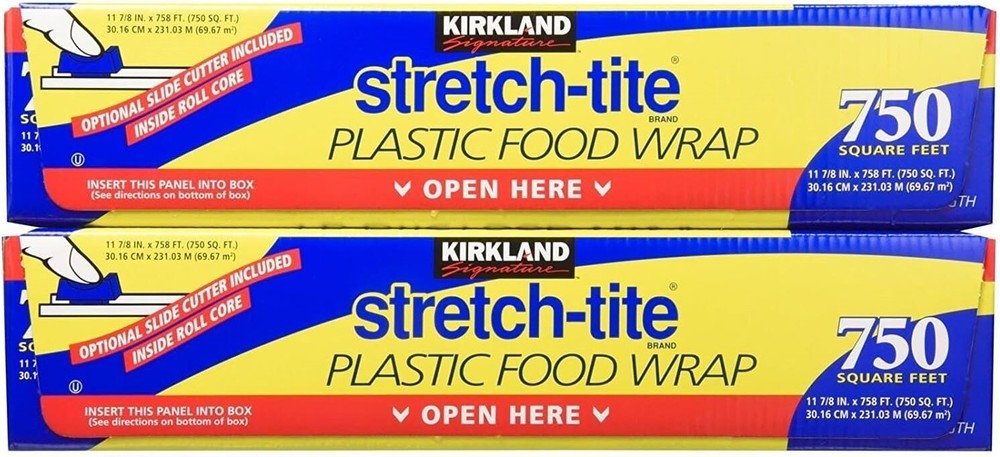 2 x Kirkland Signature Stretch Tite Plastic Food Wrap 11 7/8 Inch X 750 SQ. FT