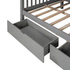 Full Over Full Bunk Bed w/ 6 Storage Drawers & Stairs For Kids Teens Adults Gray