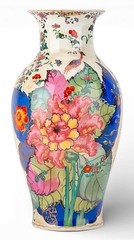 Colorful Chinoiserie Porcelain Vase. Tobacco Leaf Pattern (14.50”H)